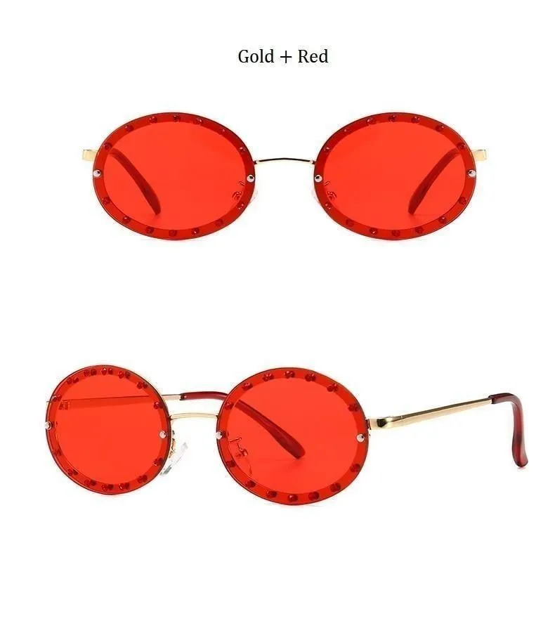 Women's Vintage Designer Diamond Crystal Round Over Sunglasses