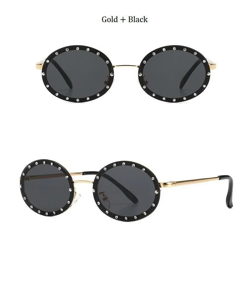 Women's Vintage Designer Diamond Crystal Round Over Sunglasses