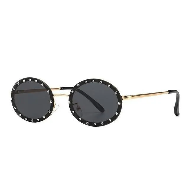 Women's Vintage Designer Diamond Crystal Round Over Sunglasses