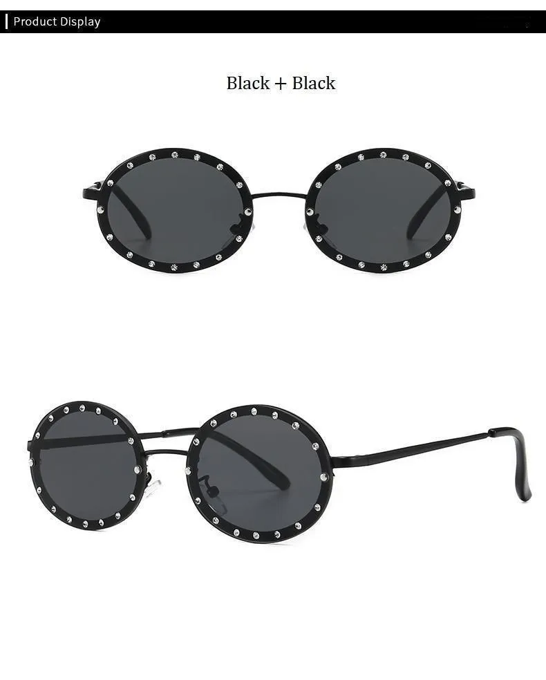 Women's Vintage Designer Diamond Crystal Round Over Sunglasses