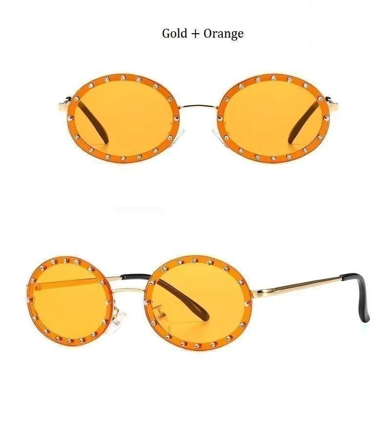 Women's Vintage Designer Diamond Crystal Round Over Sunglasses