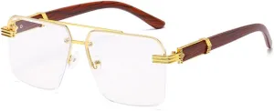 Wood Grain Mirror Leg Metal Sunglasses Irregular Fashion Sunglasses In For Punk Speci