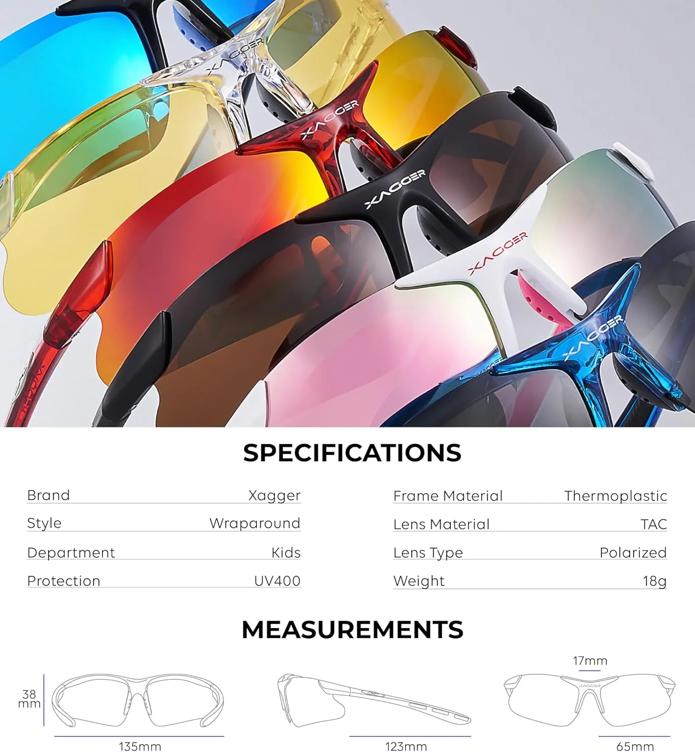 Xagger Kids Youth Polarized Sports Sunglasses for Boys Girls Baseball Softball Glasses TR90 Frame