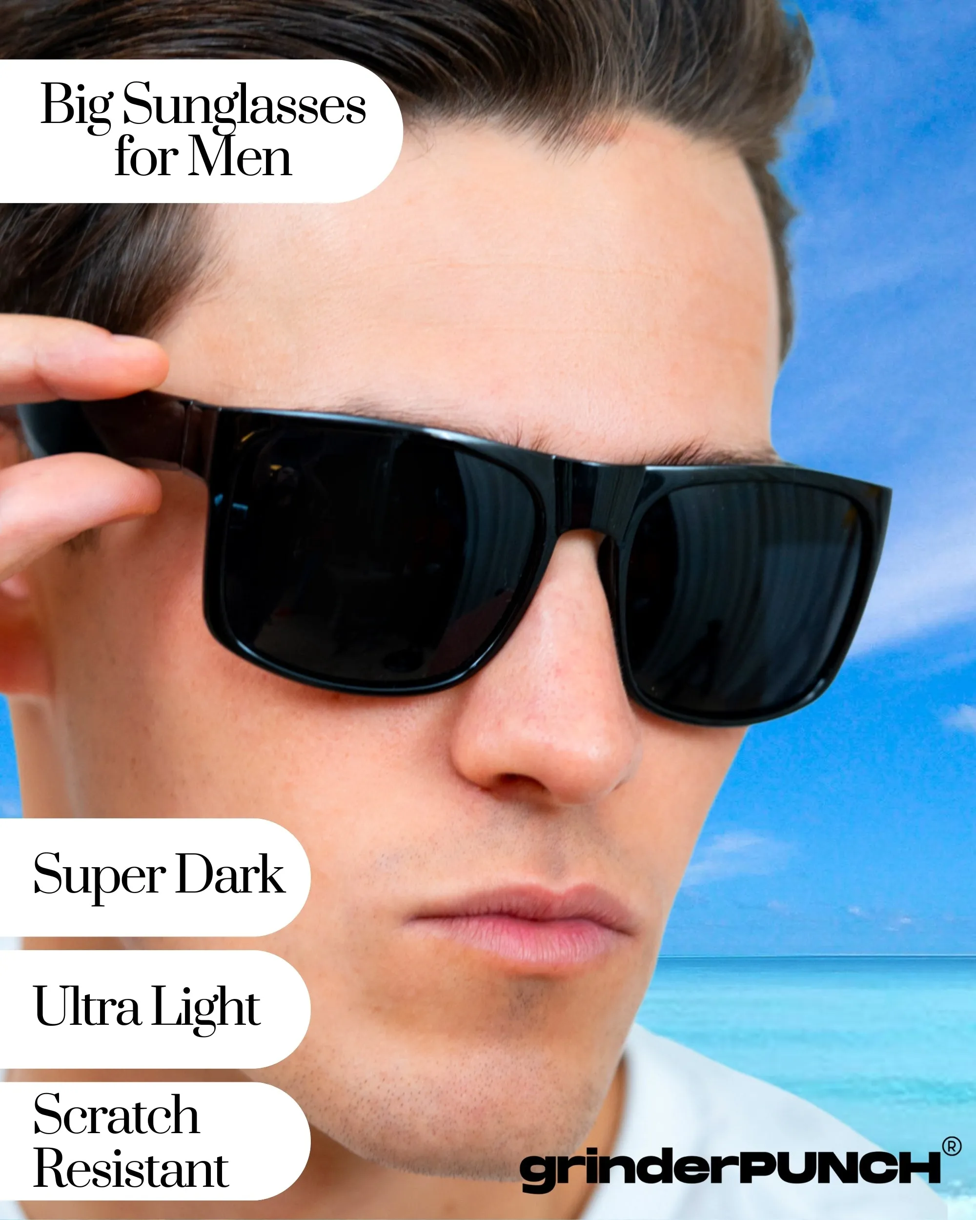 XL Square Polarized Sunglasses Big Wide Frame - Super Dark Lens