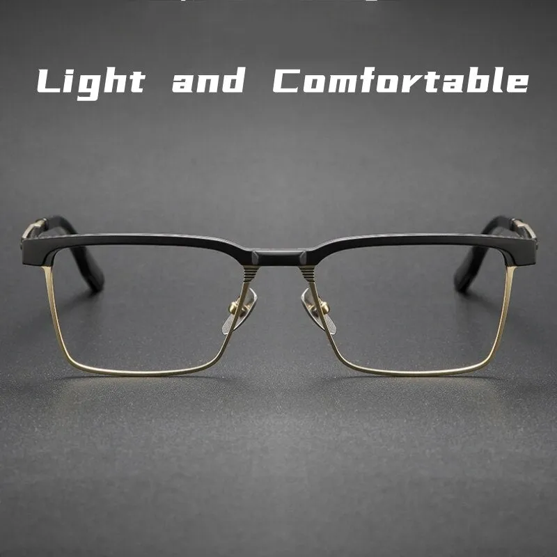 Yimaruili Men's Full Rim Square Acetate Titanium Eyeglasses Dtx137