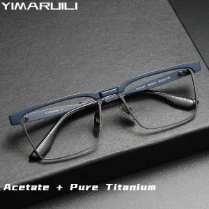 Yimaruili Men's Full Rim Square Acetate Titanium Eyeglasses Dtx137