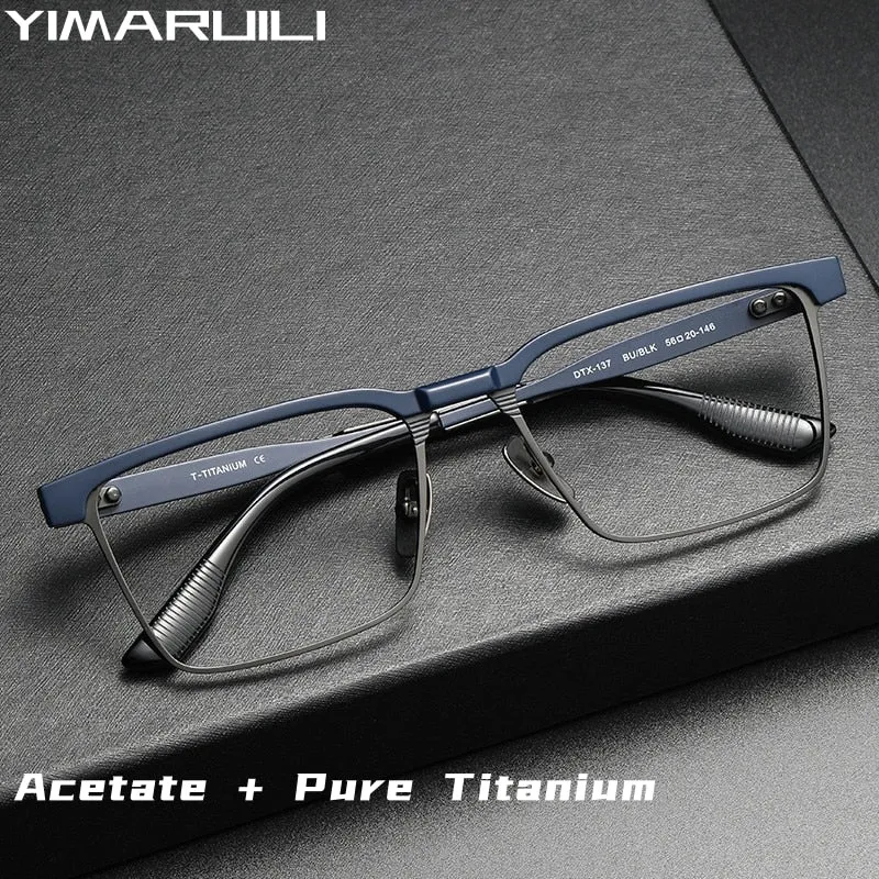 Yimaruili Men's Full Rim Square Acetate Titanium Eyeglasses Dtx137