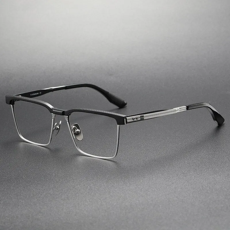 Yimaruili Men's Full Rim Square Acetate Titanium Eyeglasses Dtx137