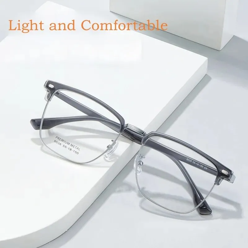 Yimaruili Men's Full Rim Square Alloy Tr 90 Eyeglasses 8038