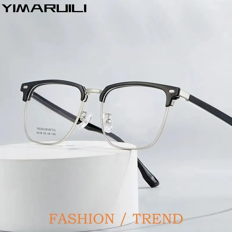 Yimaruili Men's Full Rim Square Alloy Tr 90 Eyeglasses 8038