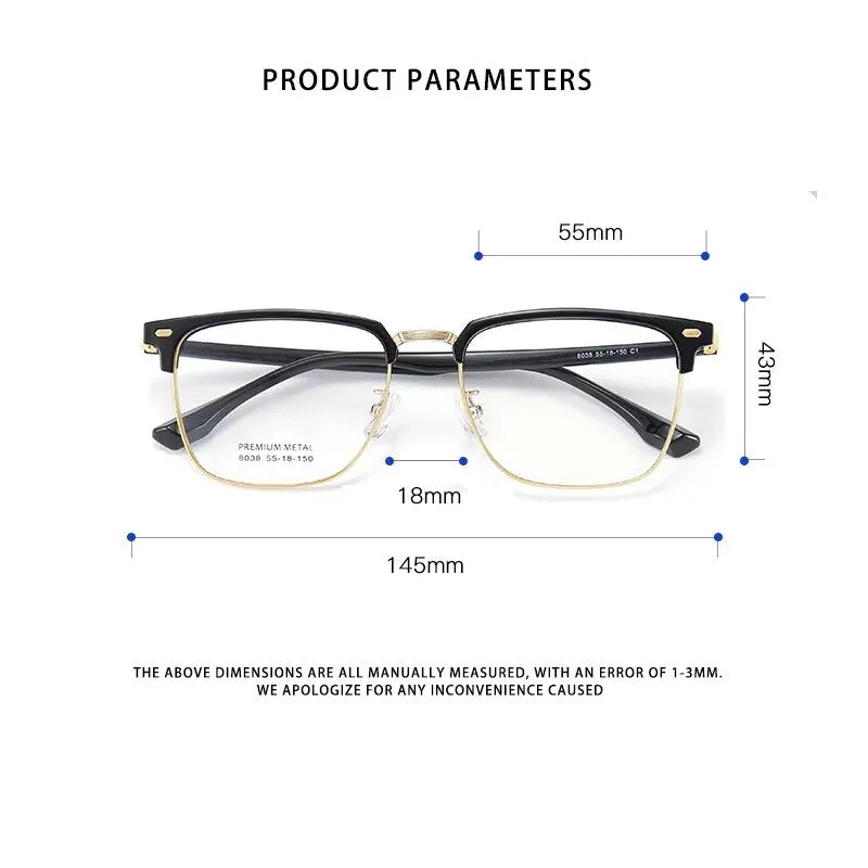 Yimaruili Men's Full Rim Square Alloy Tr 90 Eyeglasses 8038