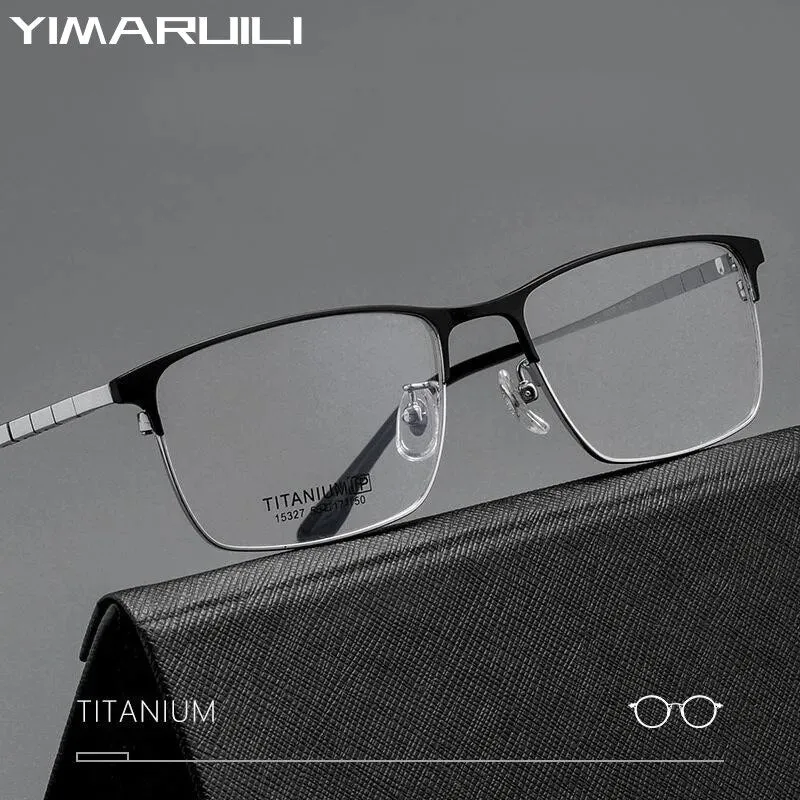 Yimaruili Men's Full Rim Square Titanium Eyeglasses 15327p