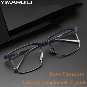 Yimaruili Men's Full Rim Square Titanium Eyeglasses S1905