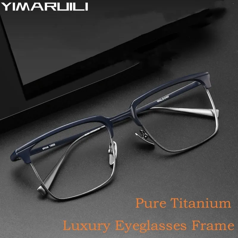Yimaruili Men's Full Rim Square Titanium Eyeglasses S1905