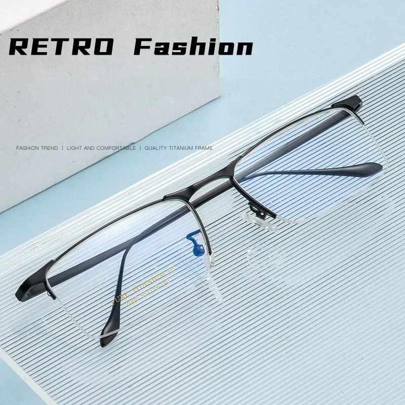 Yimaruili Men's Semi Rim Square Titanium Eyeglasses 2089p