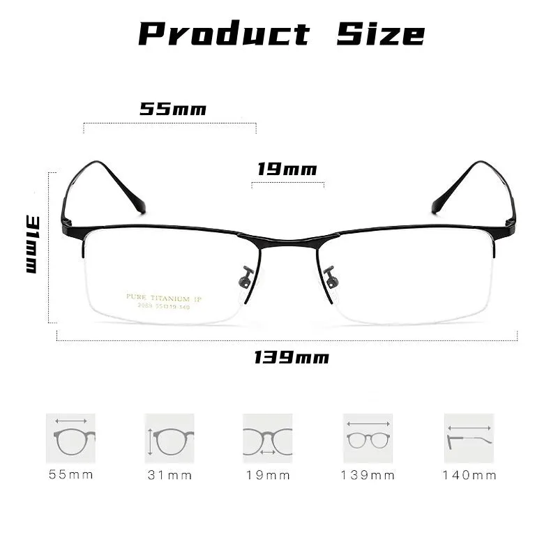 Yimaruili Men's Semi Rim Square Titanium Eyeglasses 2089p
