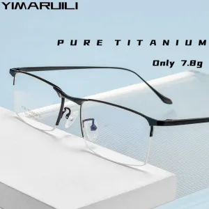 Yimaruili Men's Semi Rim Square Titanium Eyeglasses 2089p