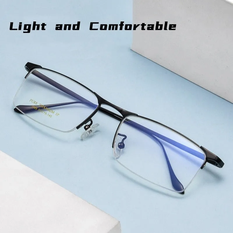 Yimaruili Men's Semi Rim Square Titanium Eyeglasses 2089p