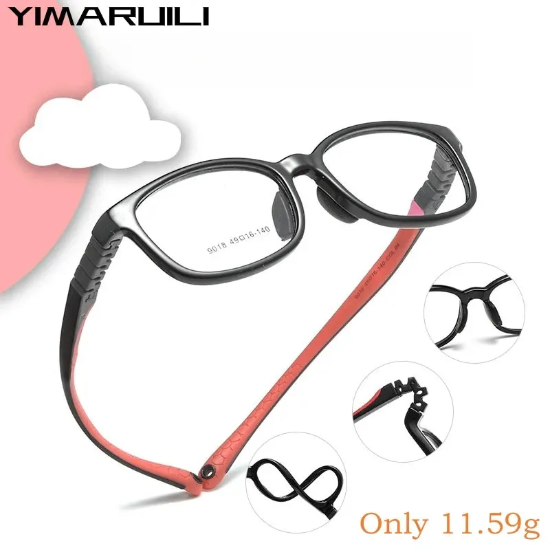 Yimaruili Unisex Children's Full Rim Square Screwless Tr 90 Silicone Eyeglasses 9018et