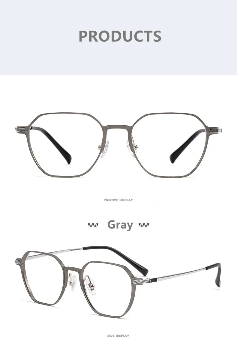 Yimaruili Unisex Full Rim Aluminum Magnesium Polygonal Frame Eyeglasses 5052