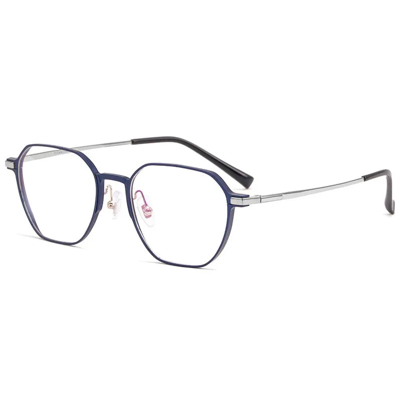 Yimaruili Unisex Full Rim Aluminum Magnesium Polygonal Frame Eyeglasses 5052