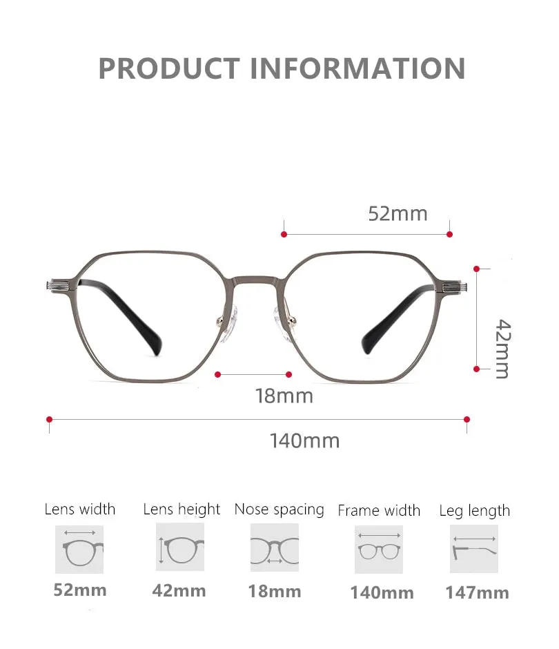 Yimaruili Unisex Full Rim Aluminum Magnesium Polygonal Frame Eyeglasses 5052