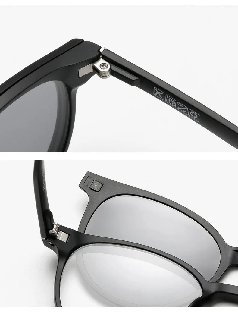 Yimaruili Unisex Full Rim Resin Frame Eyeglasses   5 Polarized Magnetic Clip On Sunglasses 12120