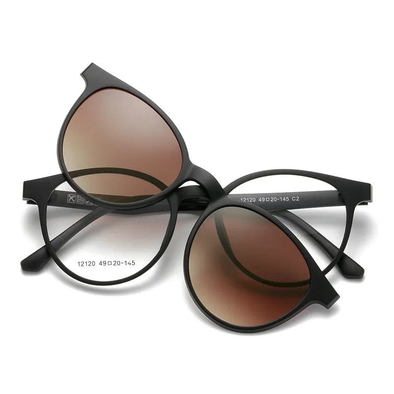 Yimaruili Unisex Full Rim Resin Frame Eyeglasses   5 Polarized Magnetic Clip On Sunglasses 12120