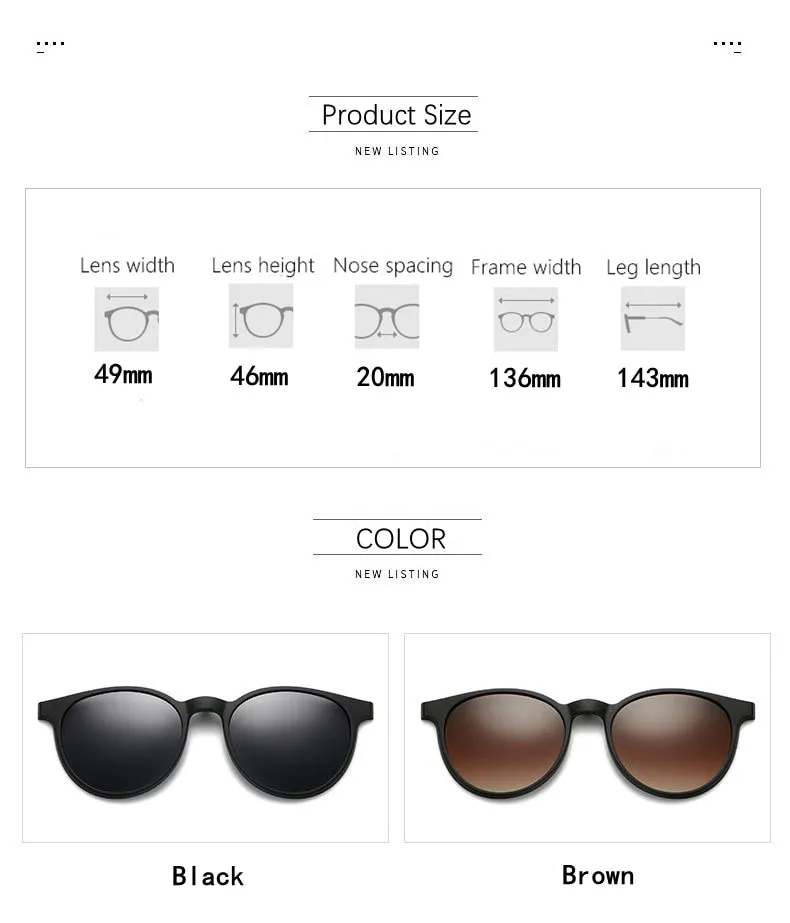 Yimaruili Unisex Full Rim Resin Frame Eyeglasses   5 Polarized Magnetic Clip On Sunglasses 12120