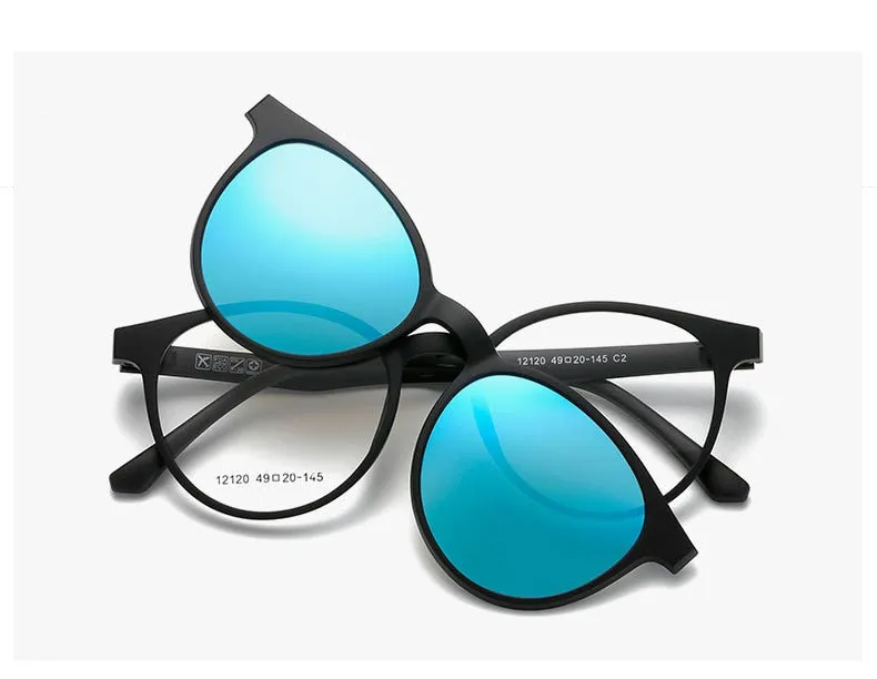 Yimaruili Unisex Full Rim Resin Frame Eyeglasses   5 Polarized Magnetic Clip On Sunglasses 12120