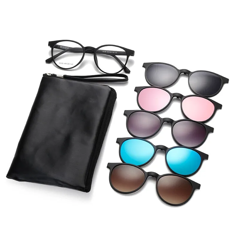 Yimaruili Unisex Full Rim Resin Frame Eyeglasses   5 Polarized Magnetic Clip On Sunglasses 12120
