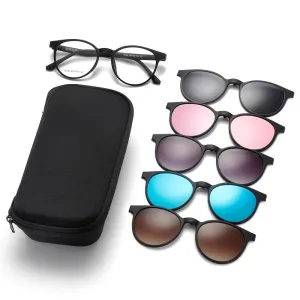 Yimaruili Unisex Full Rim Resin Frame Eyeglasses   5 Polarized Magnetic Clip On Sunglasses 12120