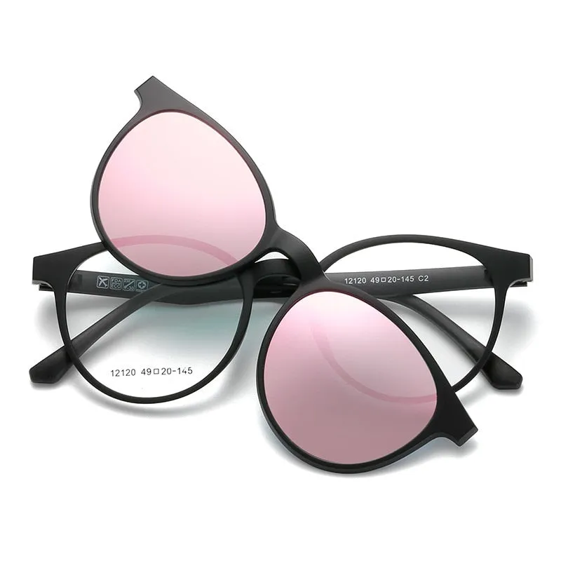 Yimaruili Unisex Full Rim Resin Frame Eyeglasses   5 Polarized Magnetic Clip On Sunglasses 12120