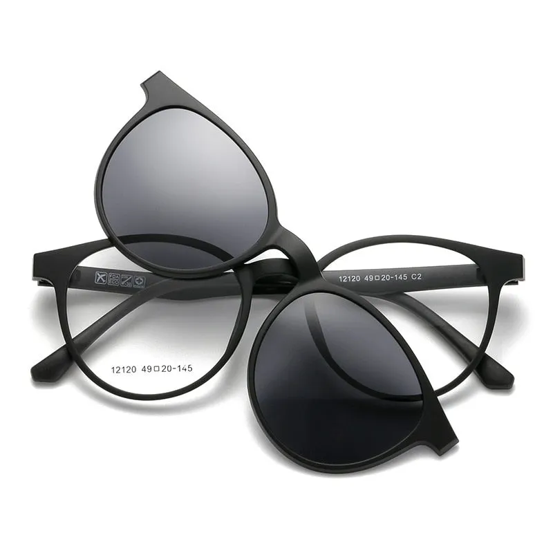 Yimaruili Unisex Full Rim Resin Frame Eyeglasses   5 Polarized Magnetic Clip On Sunglasses 12120