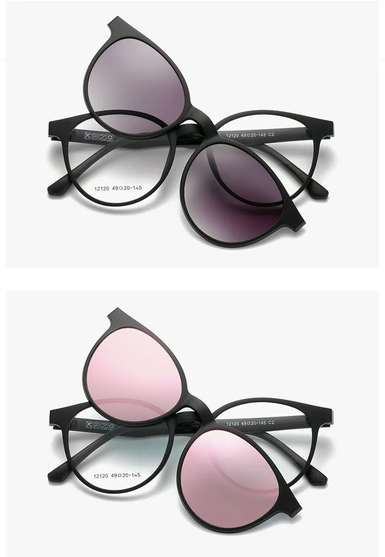 Yimaruili Unisex Full Rim Resin Frame Eyeglasses   5 Polarized Magnetic Clip On Sunglasses 12120