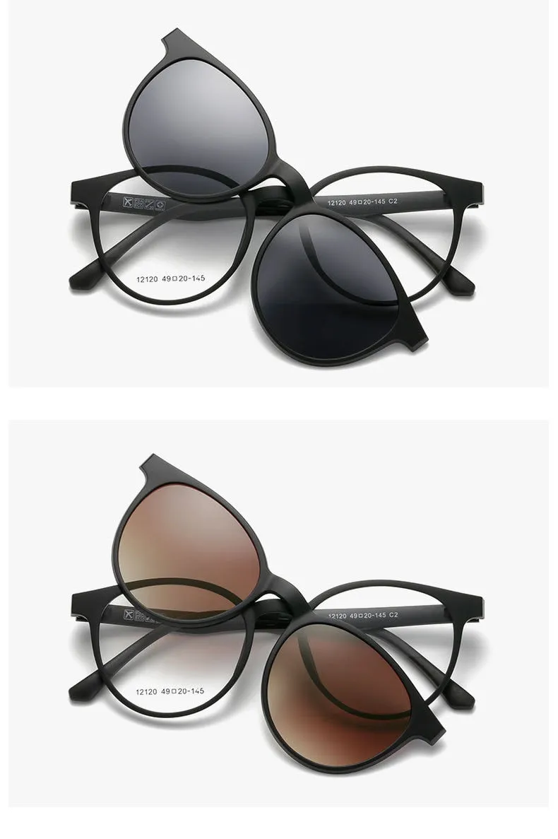 Yimaruili Unisex Full Rim Resin Frame Eyeglasses   5 Polarized Magnetic Clip On Sunglasses 12120