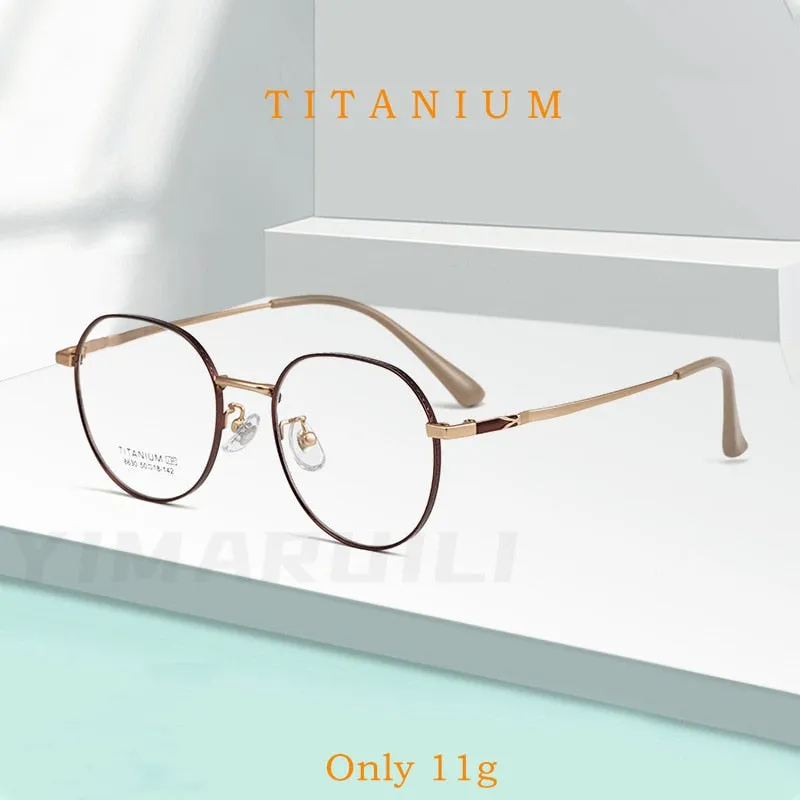 Yimaruili Unisex Full Rim Round Titanium IP Frame Eyeglasses 8630F