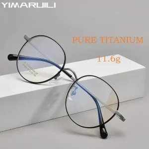 Yimaruili Unisex Full Rim Small Round Titanium Eyeglasses 95955bt