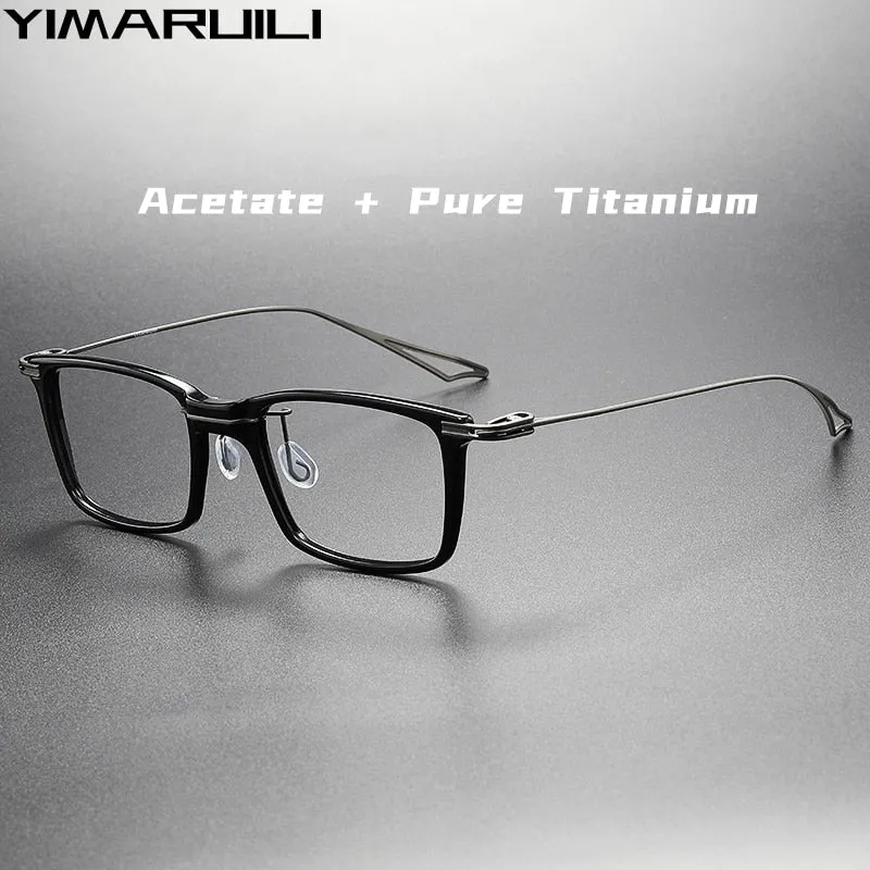 Yimaruili Unisex Full Rim Square Acetate Titanium Eyeglasses 1128