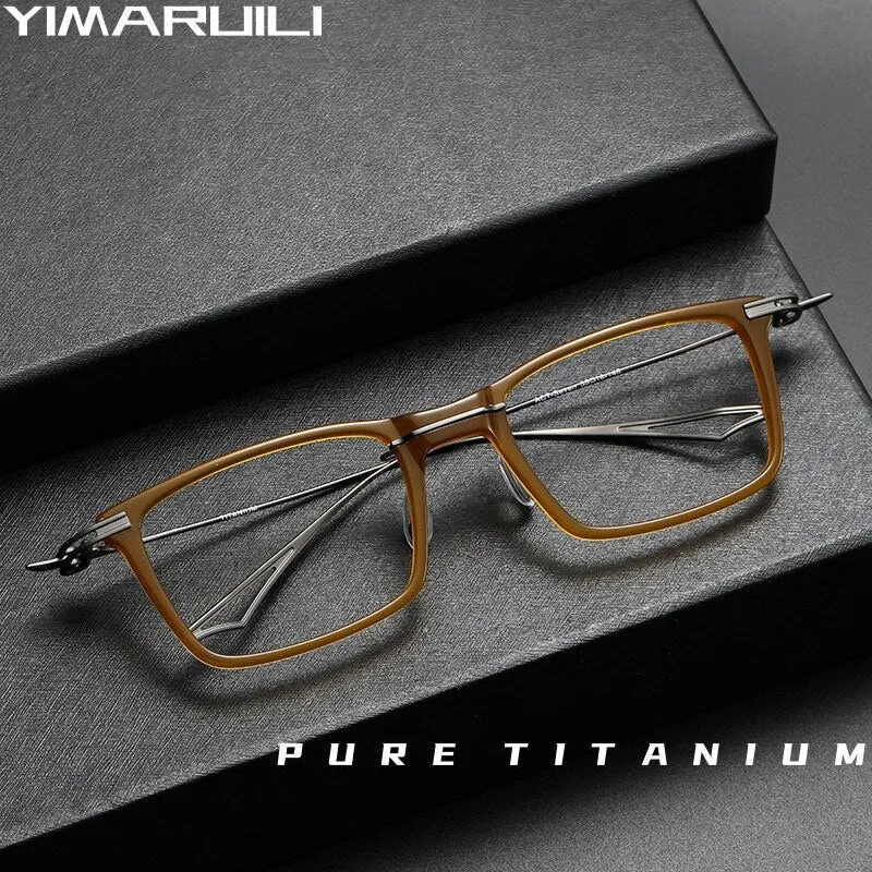 Yimaruili Unisex Full Rim Square Acetate Titanium Eyeglasses 1128