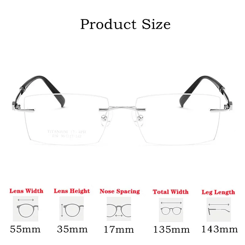 Yimaruili Unisex Rimless Large Square Rectangle Titanium Eyeglasses Z16WK