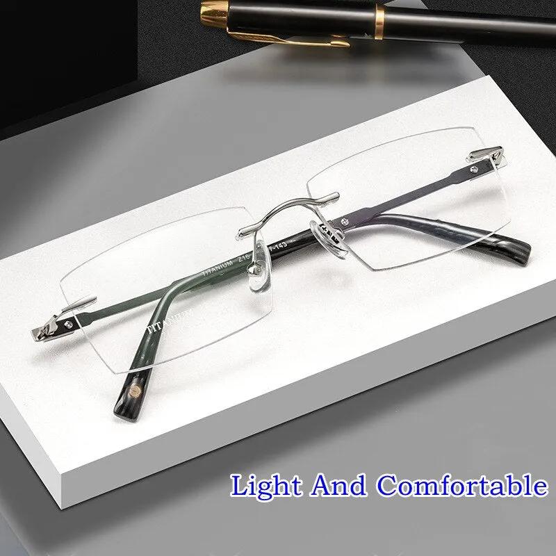 Yimaruili Unisex Rimless Large Square Rectangle Titanium Eyeglasses Z16WK