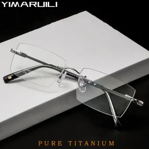 Yimaruili Unisex Rimless Large Square Rectangle Titanium Eyeglasses Z16WK