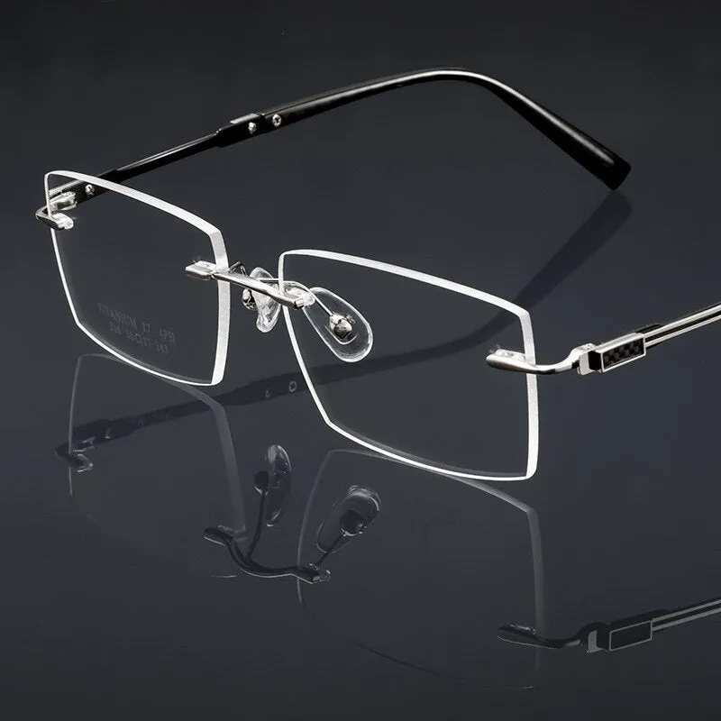 Yimaruili Unisex Rimless Large Square Rectangle Titanium Eyeglasses Z16WK