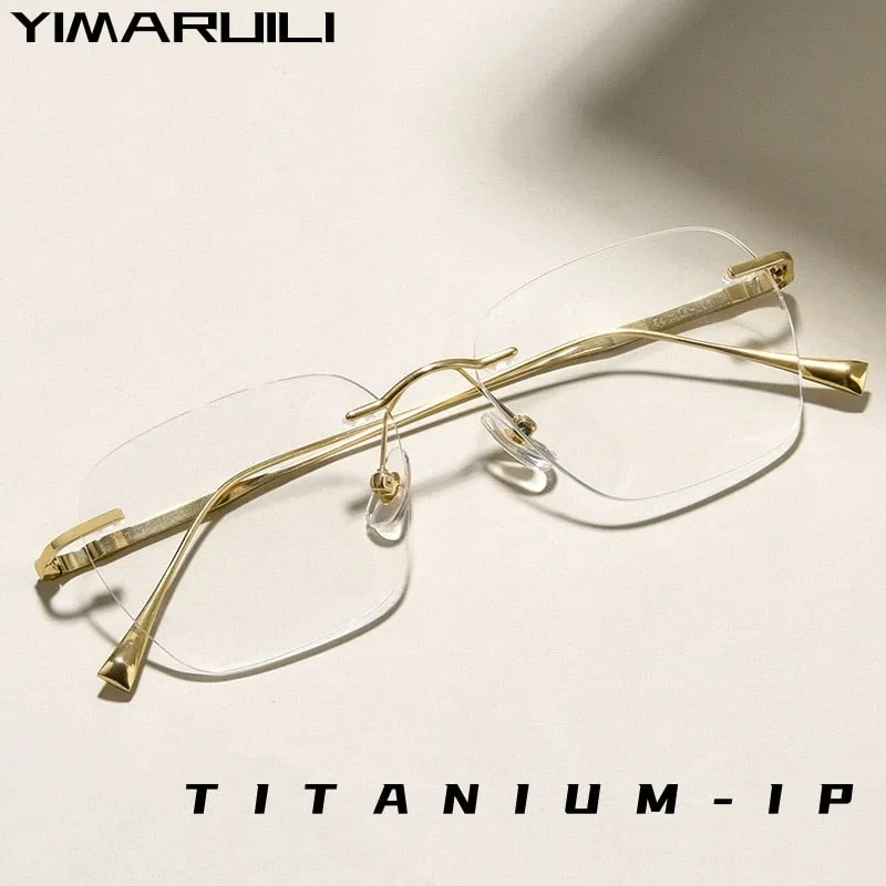 Yimaruili Unisex Rimless Square Titanium Eyeglasses 1912ti