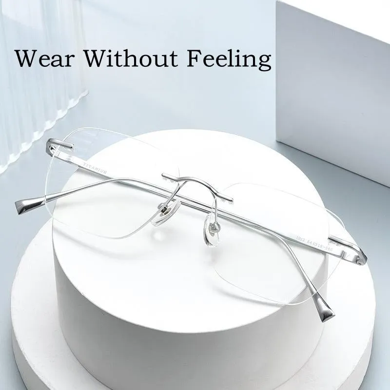 Yimaruili Unisex Rimless Square Titanium Eyeglasses 1912ti