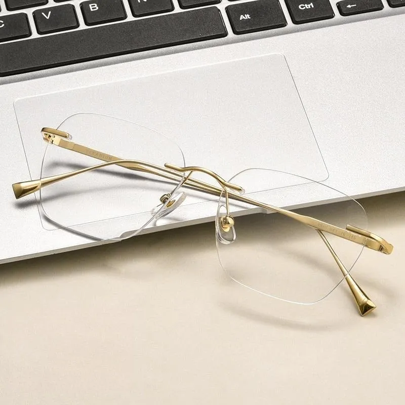 Yimaruili Unisex Rimless Square Titanium Eyeglasses 1912ti