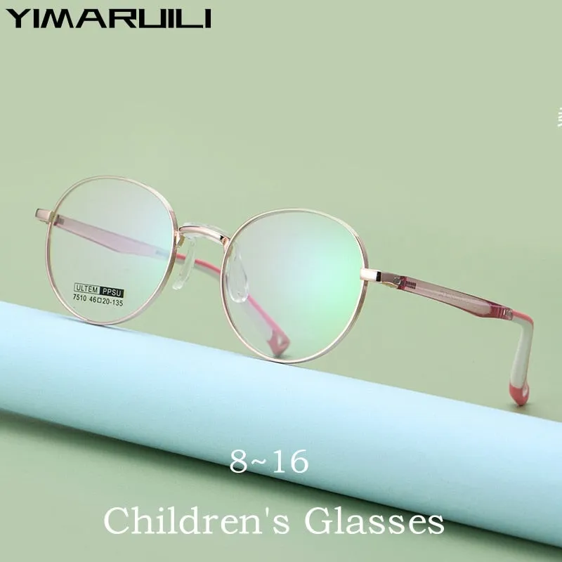 Yimaruili Unisex Youth's Full Rim Round Tr 90 Alloy Eyeglasses 7510S