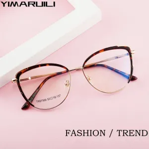 Yimaruili Women's Full Rim Square Cat Eye Alloy Eyeglasses 87069