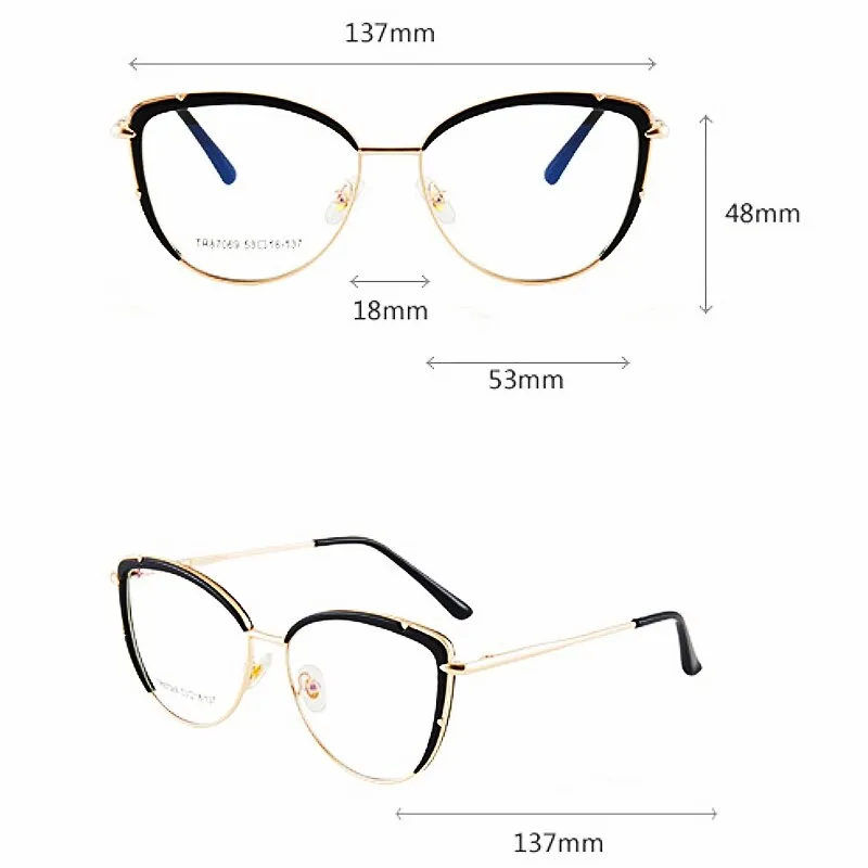 Yimaruili Women's Full Rim Square Cat Eye Alloy Eyeglasses 87069
